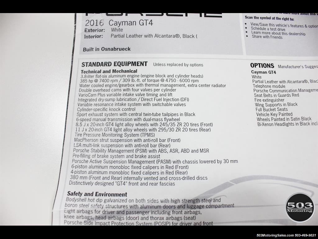 2016 Porsche Cayman GT4; White w/ Full Bucket Seats & 3k Miles! - Photo 56 - Beaverton, OR 97005